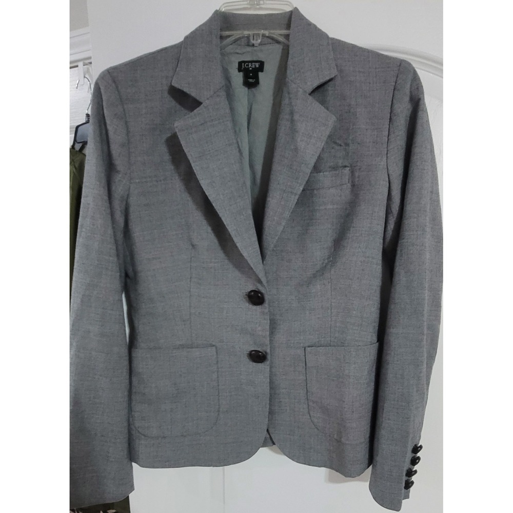 J. Crew Women's Grey Lightweight Wool Blend Stretch 2 Button Blazer Size 4